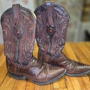 Cuadra Burguny Exotic Ostrich Leather Sz 7 Western Cowboy Embroidery Rodeo Boot